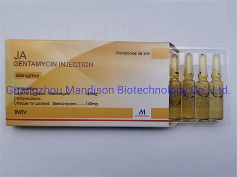 Gentamycin Injection 80 280mg 2ml 40mg 1ml Gentamycin China