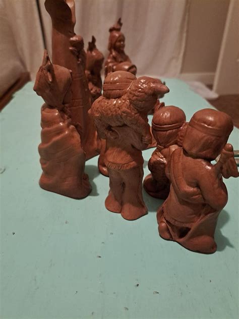 Vintage Provincial Mold Ceramic Native American Nativity Set 11 Pcs Hand Painted Ebay