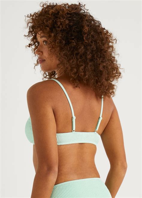 Mint Ruched Front Crinkle Cropped Bikini Top Matalan