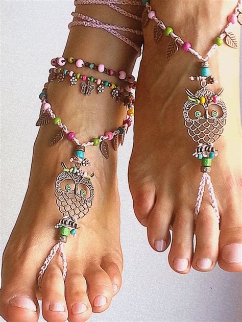 Hippie Barefoot Sandals Boho Pink Owl Croched Barfuss Sandalen