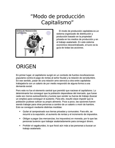 Actividad Modo De Producci N Capitalismo El Modo De Producci N