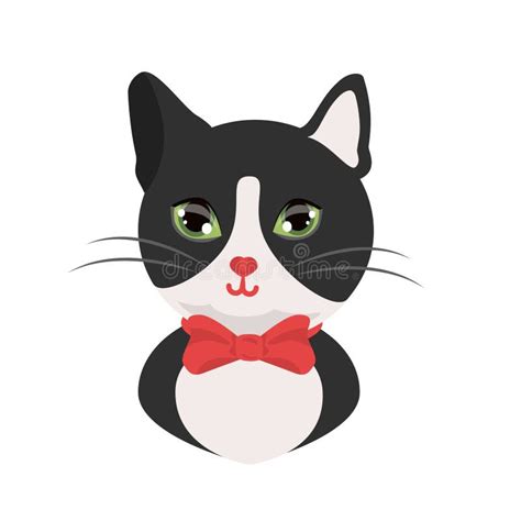 Cat Tuxedo Black And White Cat Gentleman With Red Bow Kind Cat Head