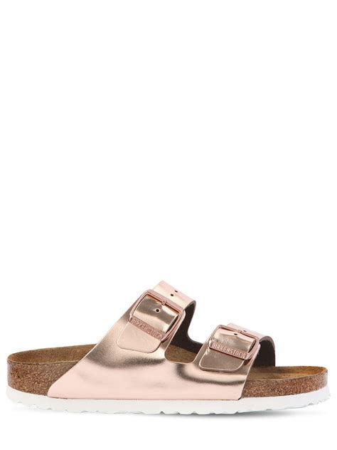 Birkenstock Arizona Metallic Copper Leather Flat Sandals Copper