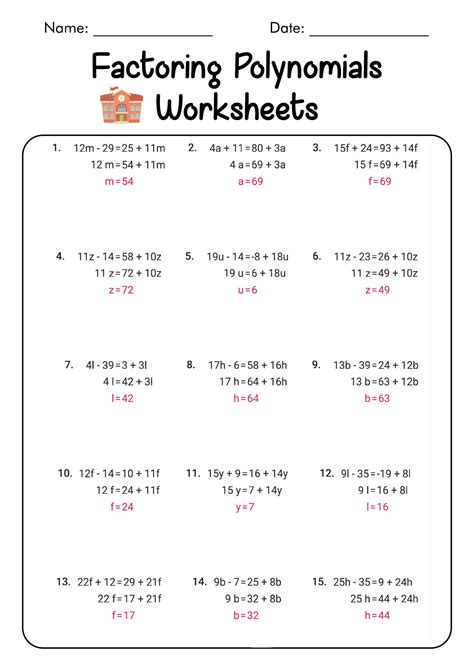 Factoring Polynomials Worksheets