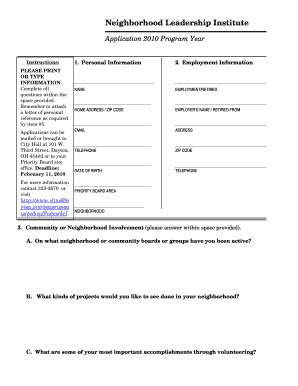 Fillable Online Metroparks Neighborhood Leadership Institute