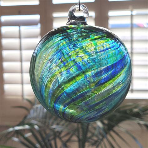 2 Sisters Artisan Glass 4 Blue Green And Amber Swirled Etsy