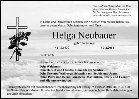 Traueranzeigen Von Helga Neubauer Nordbayerischer Kurier