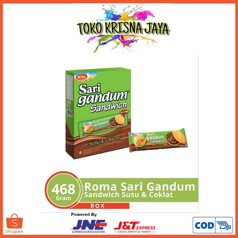 Jual ROMA SARI GANDUM SANDWICH SUSU DAN COKELAT 1 PACK ISI 12 PCS X 39