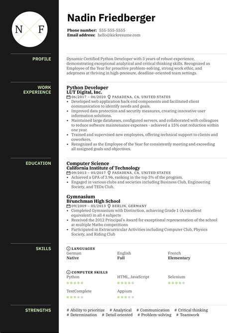 Python Developer Resume Sample Kickresume