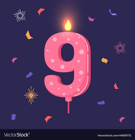 Birthday Candle With Number 9 Royalty Free Vector Image