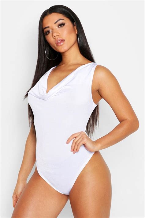 Slinky Cowl Neck Bodysuit Boohoo Uk