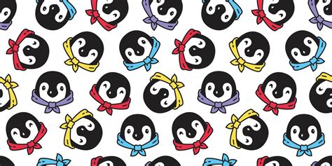 penguin Seamless pattern bird face head scarf cartoon doodle isolated ...