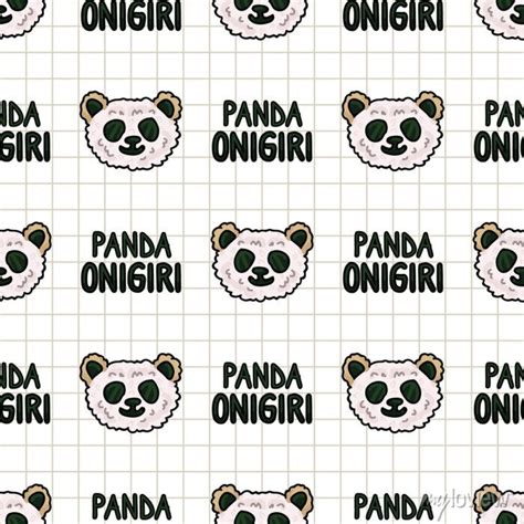 Kawaii Panda Bear Onigiri Japanese Rice With Text Seamless Vector Wall