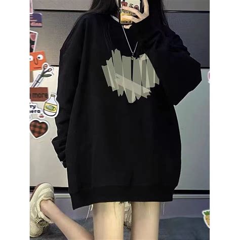 Qweek Hoodies Women Streetwear Harajuku Black Hoodie Oversized Pullover