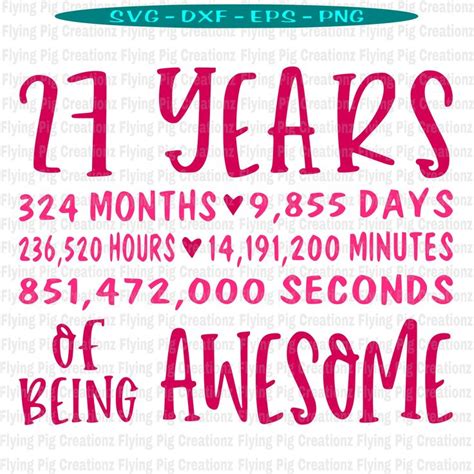 Years Old Svg Th Birthday Svg Twenty Seven Svg And Awesome