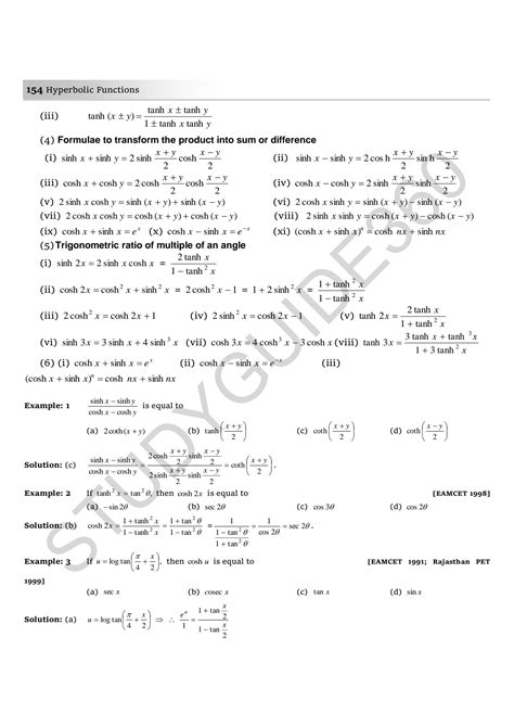 SOLUTION Iit Jee Maths Notes For Hyperbolic Functions Studypool