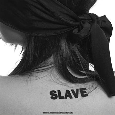 10 X SLAVE Tattoos BDSM Lettering Slave As Tattoo In Black Naughty