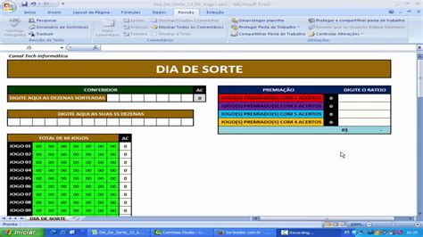 Planilha Dia De Sorte Dezenas Em Jogos Youtube