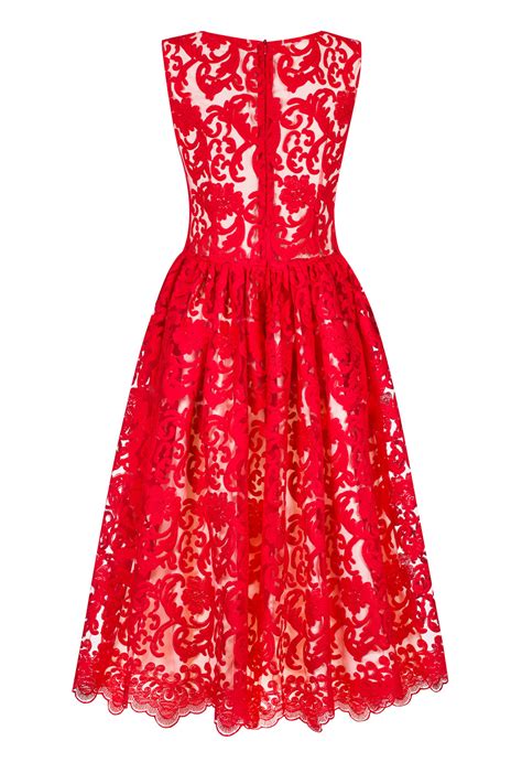 Czerwona Koronkowa Sukienka Midi CHERRY SWING SWING FASHION STORE