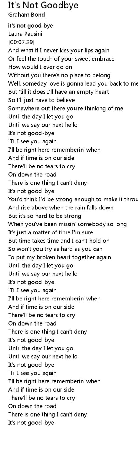 It's Not Goodbye Lyrics - Follow Lyrics