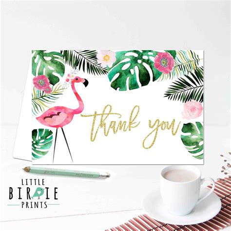 Flamingo Thank You Card Tropical Thank You Card Birthday Thank Etsy