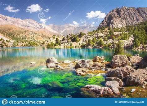 Alaudin Lake in Fann Mountains, Tajikistan. Fan Mountains with ...