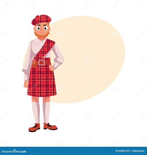 Homem Escoc S Na Roupa Nacional Na Boina Vermelha Da Tart E No Kilt