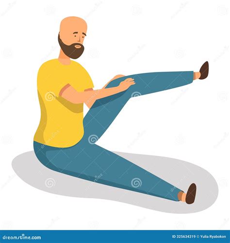 Young Man Stretching Leg Muscles during Exercise Routine Stock Vector