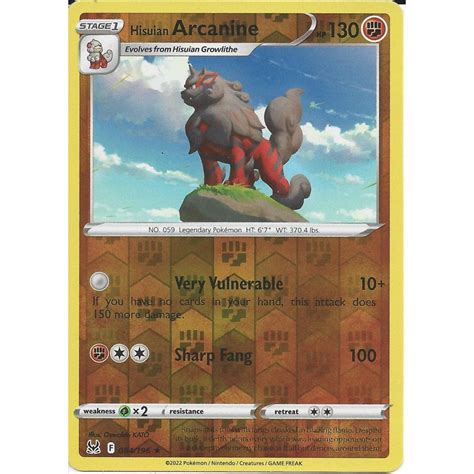 Pokemon Trading Card Game 084 196 Hisuian Arcanine Reverse Holo