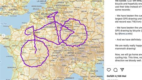 Bicycle on a map of Europe: Couple paints with GPS tracking and breaks ...