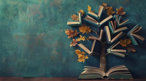 An Open Book With A Tree Made Of Books Growing From It With Fall Leaves