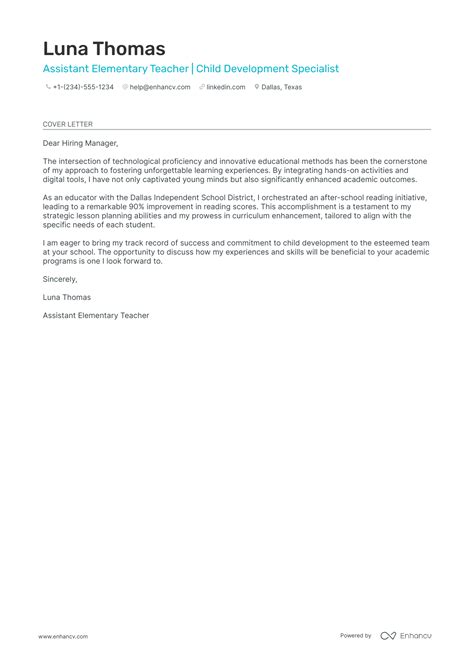 9 Professional Elementary Teacher Cover Letter Examples And Template For 2025 Enhancv