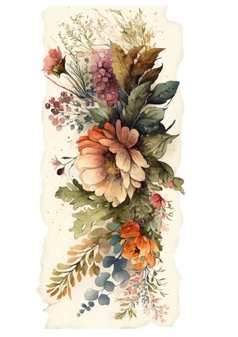 Watercolor Floral Bouquet Composition With Roses And Eucalyptus Stock