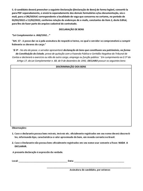 Declaração De Bens Pdf