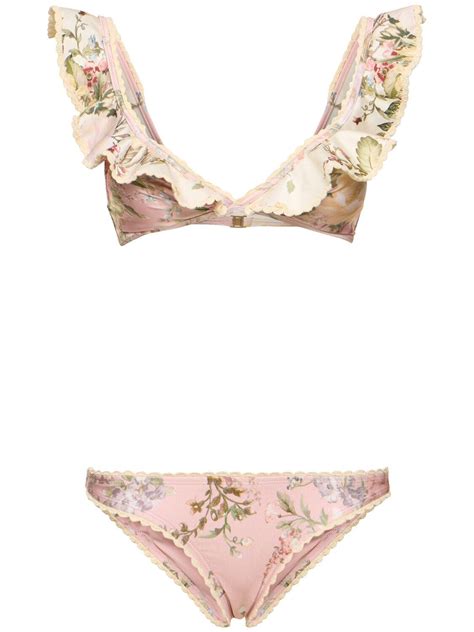 Zimmermann Waverly Frill Trim Bikini Set In Pink Lyst