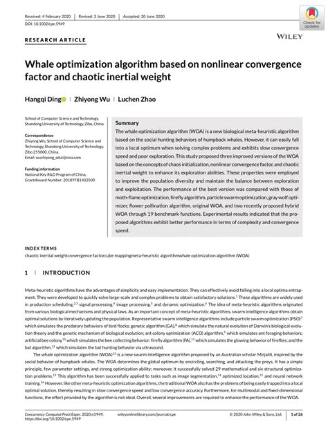 Pdf Whale Optimization Algorithm Based On Nonlinear Convergence