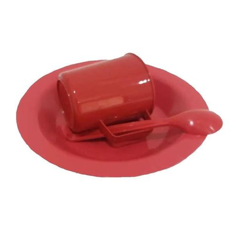 Kit Merenda Escolar Prato Colher Caneca Vermelho 75 Un Merenda