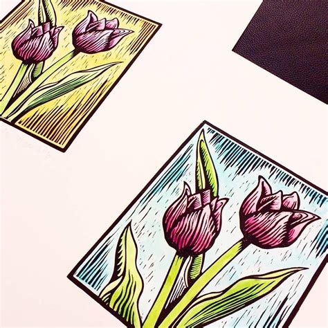 Hand Painted Tulip Prints By Lia Mendez Linoprint Reliefprint Tulip