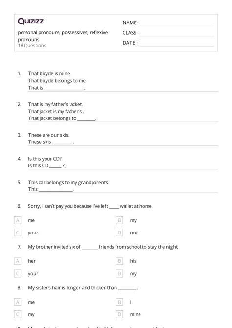 Reflexive Pronouns Worksheets For St Year On Quizizz Free