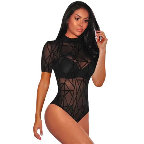 Sexy Sheer Mesh Body Slim Short Sleeve Tight Bodysuits For Women Buy