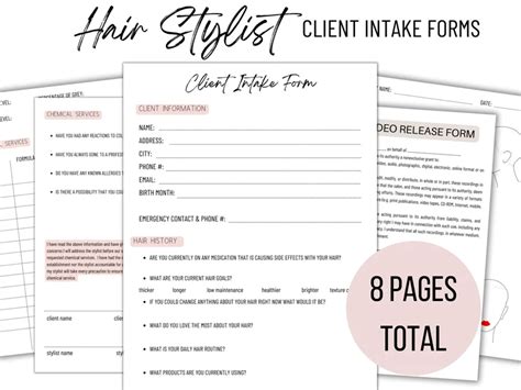 Hair Salon Client Intake Form Hairstylist Client Consultation Form