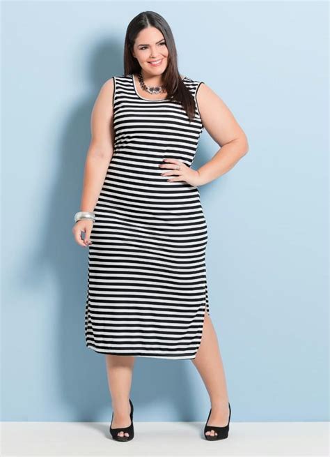 Vestido Midi Marguerite Listrado Plus Size Marguerite