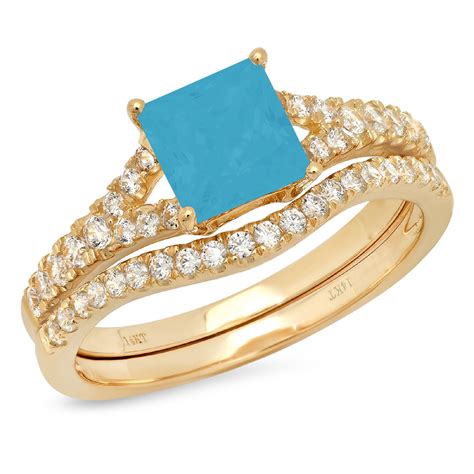 Clara Pucci 18K Yellow Gold Princess Cut 1Ct Simulated Turquoise