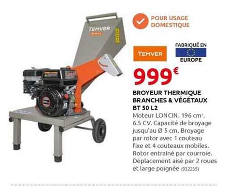 Promo Broyeur Thermique Branches Végétaux Bt 50 L2 Temver chez Rural