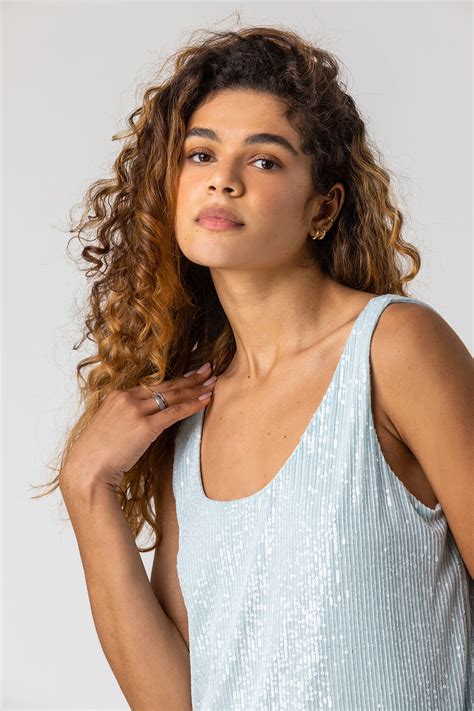 Scoop Neck Sequin Cami Top In Light Blue Roman Originals Uk