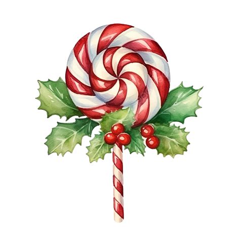 Christmas Holly Garland With Lollipop, Watercolor Illustration, Cute ...