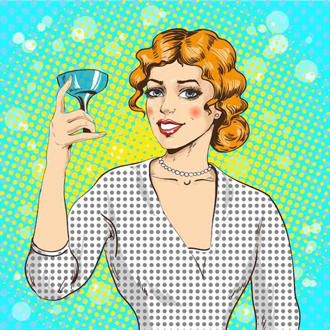 Premium Vector Vector Illustration Of Woman With Cocktail In Pop Art