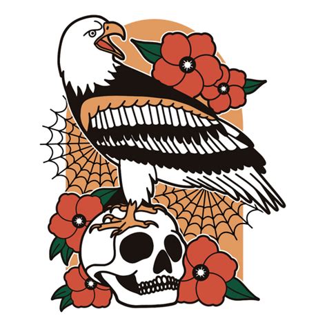 Design Png E Svg De Águia Em Cima De Uma Caveira Com Flores Para Camisetas