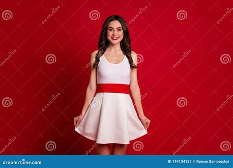 Photo Of Amazing Pretty Cute Lady Hold Wavy Skirt Good Mood Toothy