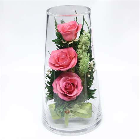 40221 Long Lasting Pink Roses In A Sealed Glass Vase — Fiora Flower